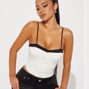 Elegant White and Black Ruched Women's Top
